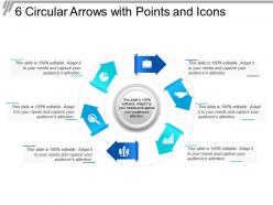 6 circular arrows with points and icons