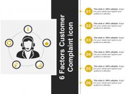 6 factors customer complaint icon powerpoint presentation