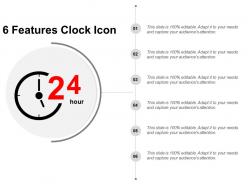 6 features clock icon ppt slide examples