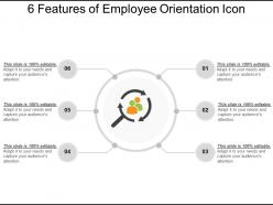 6 features of employee orientation icon ppt examples slides