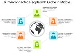 6 interconnected people with globe in middle