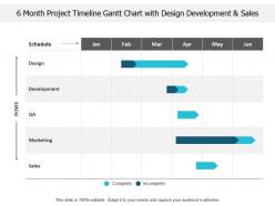 6 month project timeline gantt chart with design development and sales