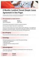 6 months landlord tenant simple lease agreement in one pager presentation report infographic ppt pdf document