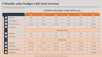 6 Months Sales Budget With Total Revenue