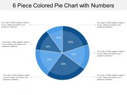 6 piece colored pie chart with numbers