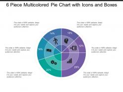 6 piece multicolored pie chart with icons and boxes