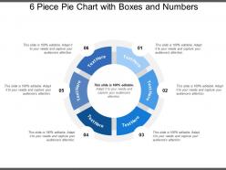 6 piece pie chart with boxes and numbers