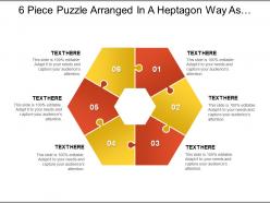 6 piece puzzle arranged in a heptagon way as seven piece with empty centre