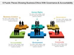 6 puzzle pieces showing business ethics with governance and accountability