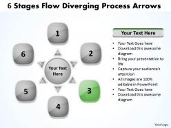 6 stages flow diverging process arrows circular layout diagram powerpoint slides