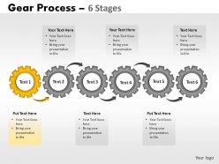6 stages gears process powerpoint slides