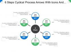 6 steps cyclical process arrows with icons and textboxes