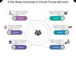 6 text boxes connected in circular format with icons
