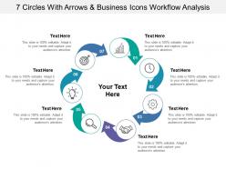 7 circles with arrows and business icons workflow analysis