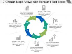 7 circular steps arrows with icons and text boxes