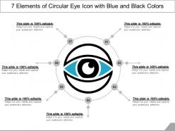 7 elements of circular eye icon with blue and black colors