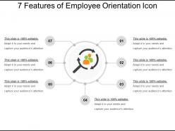7 features of employee orientation icon ppt examples slides