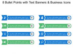 8 bullet points with text banners and business icons