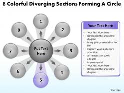8 colorful diverging sections forming a circle circular flow layout diagram powerpoint slides
