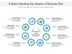 8 Gears Indicating Key Aspects Of Business Plan