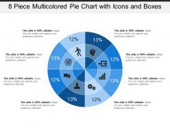 8 piece multicolored pie chart with icons and boxes