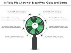 8 piece pie chart with magnifying glass and boxes