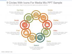 9 circles with icons for media mix ppt sample