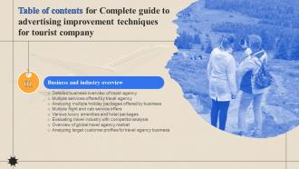 A57 Complete Guide To Advertising Improvement Techniques For Tourist Company Table Of Contents Strategy SS V