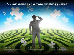 A businessman on a maze watching puzzles
