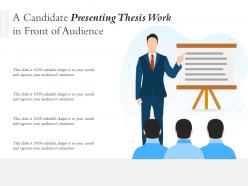 A candidate presenting thesis work in front of audience