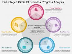 a Five Staged Circle Of Business Progress Analysis Flat Powerpoint Design