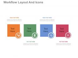 A four staged workflow layout and icons flat powerpoint design