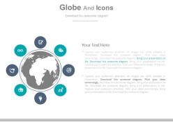 A globe and icons for global client management flat powerpoint design