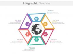 A six staged global business strategy chart flat powerpoint design
