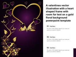 A valentines vector illustration with a heart shaped frame with room for text on a gold floral template