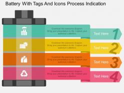 Aa battery with tags and icons process indication flat powerpoint design