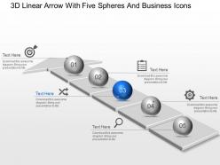Ab 3d linear arrow with five spheres and business icons powerpoint template slide