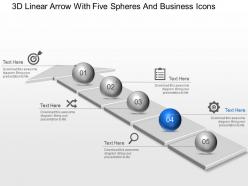 Ab 3d linear arrow with five spheres and business icons powerpoint template slide