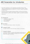 ABC Corporation Inc Introduction Business Funding One Pager Sample Example Document