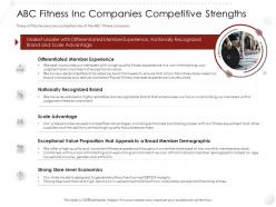 Abc fitness inc companies competitive strengths market entry strategy gym health clubs industry ppt elements