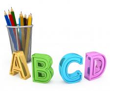 Abcd letters with holder of pencils stock photo