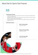 About Club For Sports Club Proposal One Pager Sample Example Document