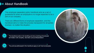 About Handbook Employee Separation Policy Handbook Ppt Slides Templates