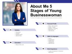 About me 5 stages of young businesswoman