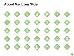 About me icons slide portfolio f323 ppt powerpoint presentation outline structure
