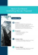 About Our Brand Marketing Recap Proposal One Pager Sample Example Document