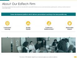 About our edtech firm educational technology investor funding elevator ppt mockup
