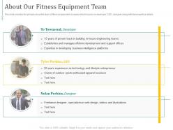About our fitness equipment team fitness equipment investor funding elevator