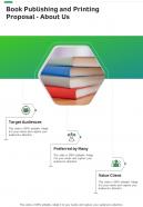 About Us Book Publishing And Printing Proposal One Pager Sample Example Document