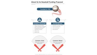 About Us For Baseball Funding Proposal One Pager Sample Example Document